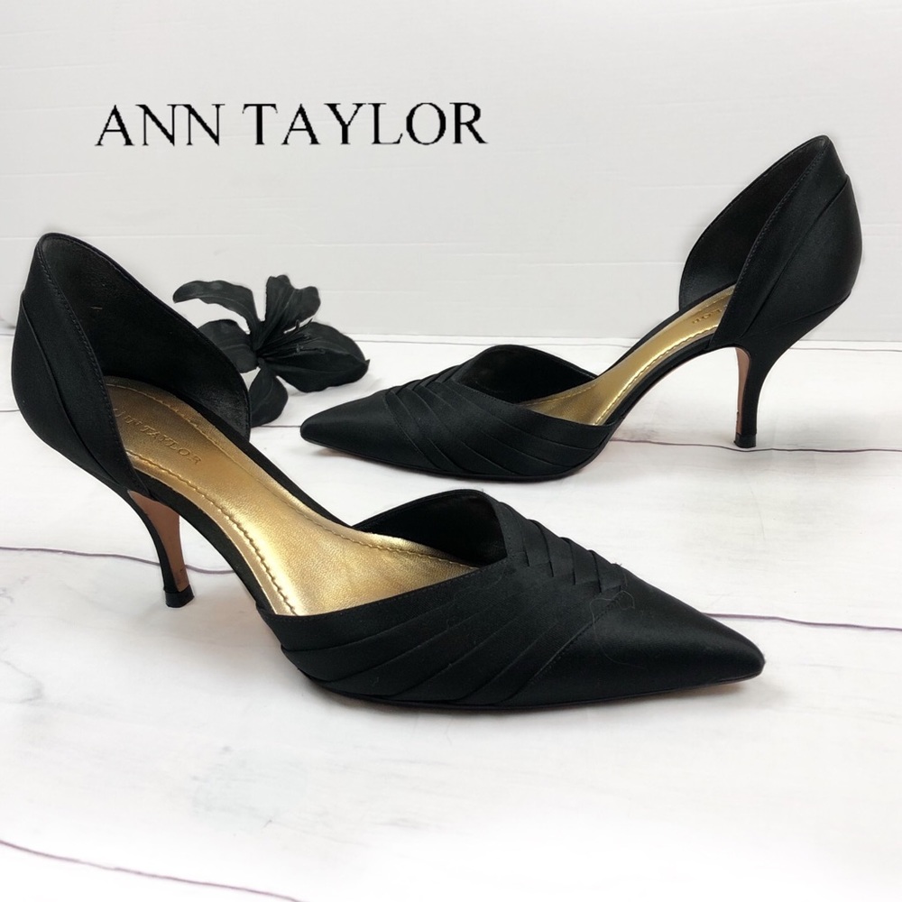 Ann Taylor Black Satin Pumps Heels Size 8